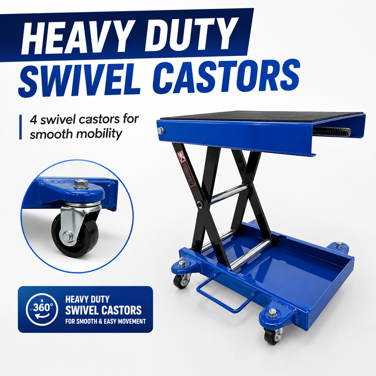 500kg Mobile Motorcycle Scissor Lift Jack ATV Motorbike Stand On Wheels Blue
