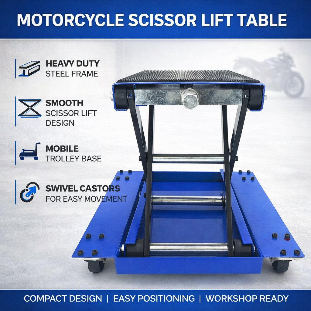 500kg Motorcycle Scissor Lift Table Mechanical Bike Lift Jack Trolley w/ Castors