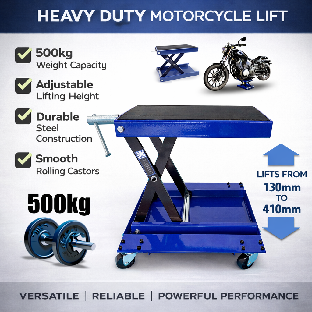 500kg Motorcycle Scissor Lift Table Mechanical Bike Lift Jack Trolley w/ Castors